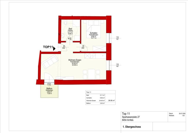 2-Zimmer-Wohnung mit Balkon, Hauptplatz 27 Top 11 – Bild 7